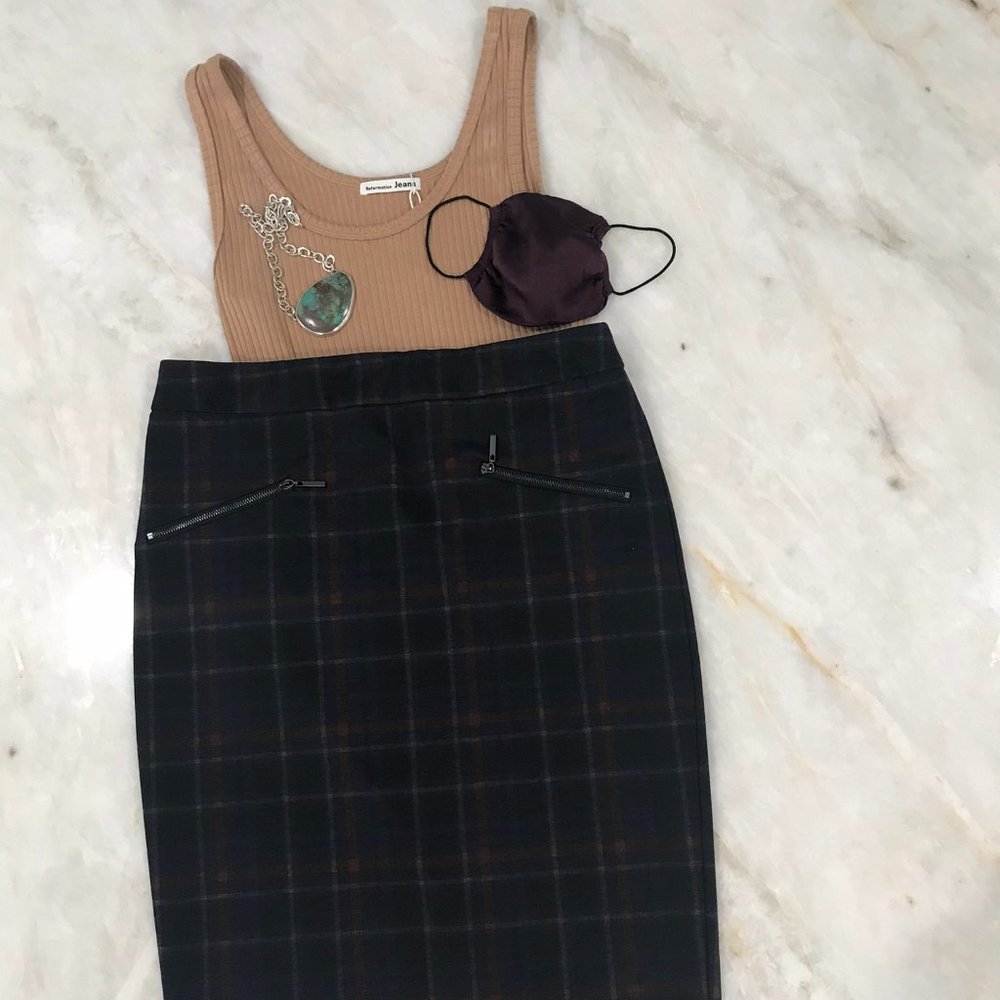 Carolina Belle Plaid Pencil Skirt S 8